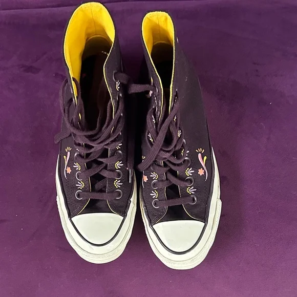 Converse Purple Sneakers with Colorful Embroidery - Picture 1 of 4